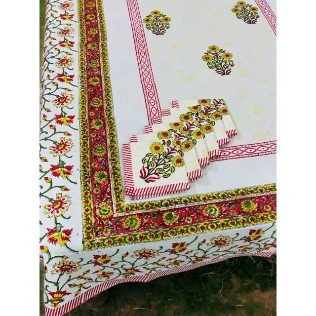 Best Quality India Block Print Floral Cotton Table Cover Sage Round Tablecloth Party Table Cover Wedding Table Cloth