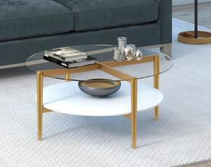 Mesa de centro de estilo contemporáneo de tendencia, sofás, mesa central lateral, mesa de estilo moderno transparente y de mármol con pantalla de 2 niveles - Product Image 5