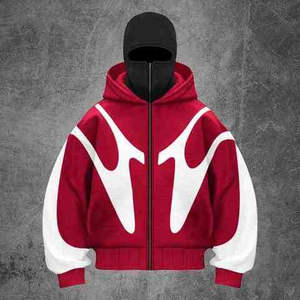 Custom Logo Embroidery Double Hooded Ninja Double Layer Winter Solid Knitted Full Zip Men's <b>Thermal</b> <b>Hoodie</b> 100% Cotton - Product Image 2