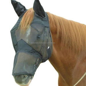 Vente en gros d'outils de maréchal-ferrant couvre-mouches Accessoires pour chevaux avec rabat nasal Tissu en maille PVC noir traité aux UV Mouche auriculaire d'occasion - Product Image 1