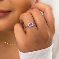 18K Gold 1 Karat Labor-gezüchteter Rosa Saphir Ovaler Schliff Ring |   Verlobungsring für Frauen |   Großhandel & Dropshipping Schmuck