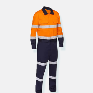 OEM Adjustable Premium quality Flame Retardant 1 piece double color FR Cotton Fabric FR reflective strips Customized coverall - Product Image 3