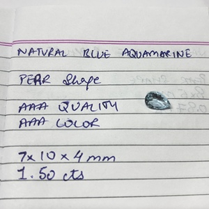 Aigue-marine naturelle, beryle, forme poire, taille facettée, pierre précieuse bleue en vrac, certifiée, 7x10 mm, 1,50 ct - Product Image 6