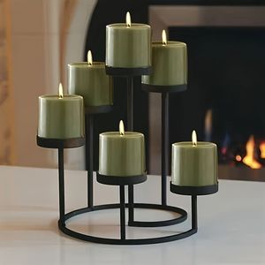 Candelabro Moderno de Metal Negro con 5 Ranuras Curvas para Velas de Té, Portavelas de Vidrio Transparente, Centro de Mesa para Bodas, Arte Decorativo - Product Image 5