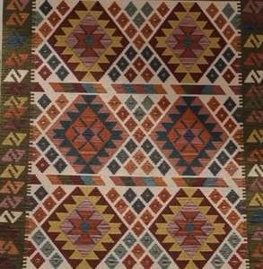 Tapis d'intérieur bohème, style vintage, tapis kilim en laine fait à la main, tissage plat géométrique, décoration de sol pour salon, cadeau unique pour la maison - Product Image 1