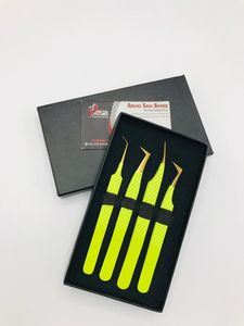 Pince à épiler professionnelle d'extension de cils en acier inoxydable enduit de vert néon de chaux outil de beauté à forte adhérence Durable pointe de Volume - Product Image 5