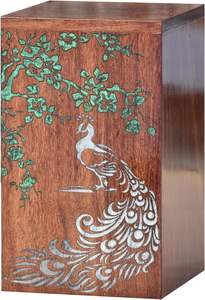 Urne paon blanc royal avec figure d'arbre pour cendres humaines Boîte en bois avec couvercle Boîte d'urne funéraire pour animaux de compagnie adulte - Product Image 5