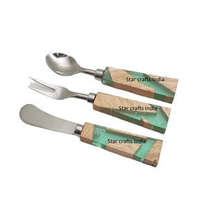 Juego de cucharas y frutas de refresco directo a la fábrica, cubiertos de cocina de acero inoxidable con cuchara plateada, tenedor y cuchillo, Juego de 3 - Product Image 1