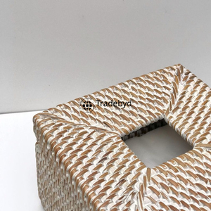 Boîte à mouchoirs décorative en rotin tressé carré, faite à la main, pour le salon, Tradebyd - Product Image 5