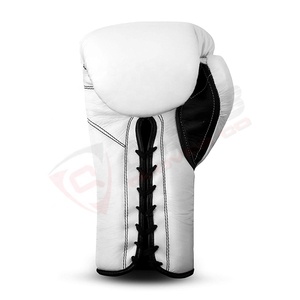 Gants de boxe en cuir de vachette blanc de haute qualité, lacés, avec impression de logo personnalisée, gants OEM - Product Image 2