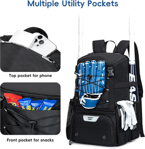 Sac à dos de baseball et softball antivol et imperméable avec compartiment à chaussures et support de casque pour entraînement en extérieur et pratique d'équipe - Product Image 3