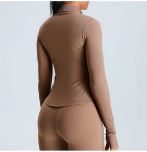 Chaqueta atlética ligera con cremallera para mujer, manga larga, ajustada, pista de Yoga, Top, agujeros para el pulgar, ropa de entrenamiento elástica transpirable, parte delantera - Product Image 6