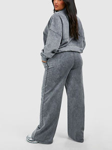 Haute qualité 100% coton lavage à l'acide fermeture éclair à capuche survêtement 2 pièces hiver brodé femmes survêtement ensemble personnalisé 3D bouffée imprimé - Product Image 2