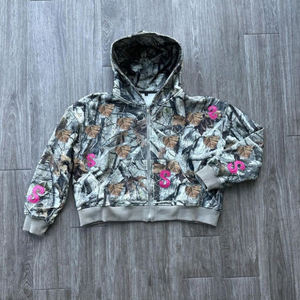 Mens Winter Leaf Camo Pullover <b>Hoodie</b> with Embroidered Patches Polyester/Cotton <b>Plain</b> Dyed - Product Image 1