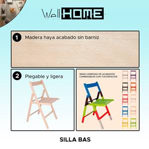 Silla de Jardín WELL HOME BAS de Madera de Haya Sin Barnizar, 43x47x79 cm - Product Image 2