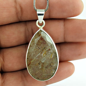 Pendentif en forme de cabochon en pierre de soleil rouge naturelle pour les fêtes d'anniversaire Collier pendentif fait main en argent sterling 925 - Product Image 4