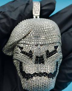 Pendentif authentique en argent 925, bijoux fins, tête de mort masculine, formes de visage, moissanite VVS, style hip-hop, plaqué rhodium, breloques, cadeau - Product Image 1