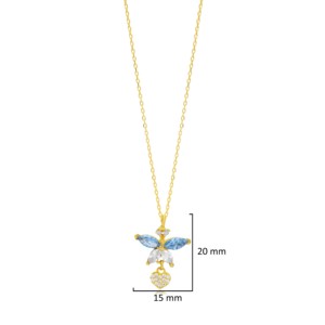 Collier Charme d'Été en Argent Sterling 925 avec Pierre CZ Aigue-marine Coupe Marquise et Petit Cœur, Pendentif Fait Main - Product Image 6