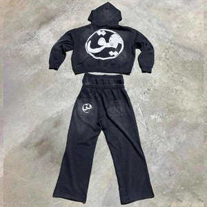 Nuevo mejor precio completo de diamantes de imitación piedra lavada chándal lavado ácido pantalones de chándal y sudaderas con capucha conjunto Streetwear Unisex chándal - Product Image 3