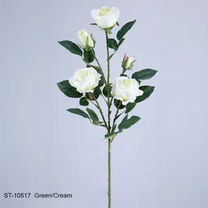 最低价格特价红色单枝带3朵花2芽70厘米面料家用人造玫瑰