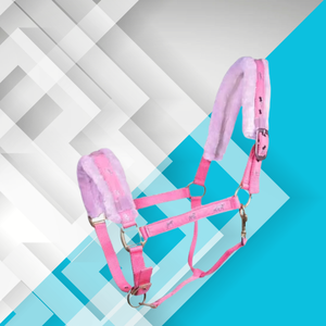 Harnais équestre rose vif en nylon écologique réglable, rembourré en polaire bicolore, avec logo personnalisé – Produit accessoire en liquidation - Product Image 1