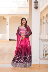 Multicolor bordado de seda boda Lehenga suave Chinon nupcial Georgette Lehenga ropa india y paquistaní - Product Image 4