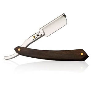 Nuevo diseño Barber Razor Acero inoxidable Madera Handel Plegable Straight Edge Barber Razor Afeitadora manual con impresión de logotipo personalizado - Product Image 1