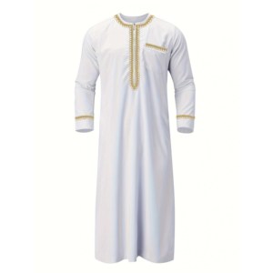 Vente chaude Islamique Solide Plus La Taille Automne À Manches Longues Hommes Thobe Arab Jubba avec Fermeture Éclair - Product Image 5