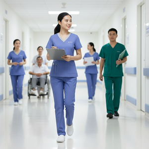 Blusa Médica de Manga Corta con Cuello en V Color Azul Periwinkle de Primera Calidad para Mujer, Uniforme Médico con Múltiples Bolsillos, Logotipo Personalizado, Enfermería y Atención Médica - Product Image 4