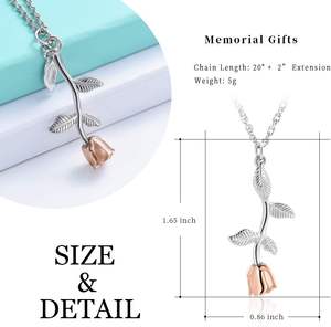 Argent Rose Or Fleur Urne Collier Crémation Bijoux pour Cendres pour Femmes Filles Urne Souvenir Humain Médaillon Titulaire Taille Personnalisée - Product Image 2