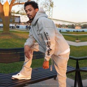 OEM personalizado Unisex de dos piezas de peso pesado 100% algodón transpirable secado rápido chándal conjunto desgastado bordado parche pantalones de chándal - Product Image 1