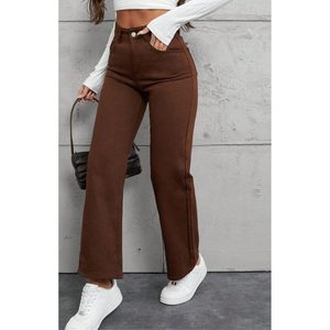 Funky Trendy Wide Leg Brown <b>Denim</b> Jeans Women's Luxury High Waist Eco-Friendly Durable Breathable Street Style Fashion <b>Fabric</b> - Product Image 4