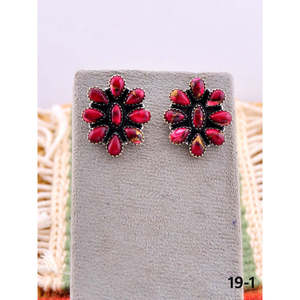 Southwest Rose Dahlia & Sterling <b>Silver</b> <b>Stud</b> Earrings Bezel Setting Flower Pattern Post Earrings - Product Image 1