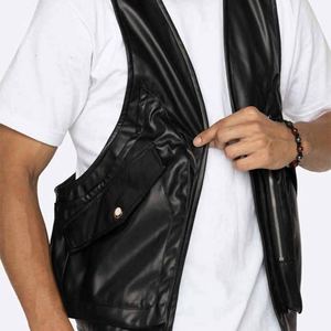 Gilet de motard élégant en cuir pour hommes veste d'hiver slim fit à logo personnalisé avec design à plusieurs poches prix de gros - Product Image 6