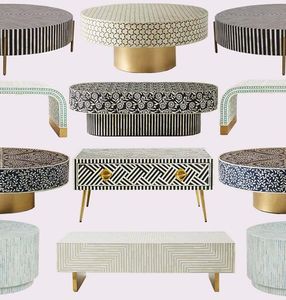 Cajón con incrustaciones de hueso y mesa de centro, muebles hechos a mano con artesanía tradicional, decoración de lujo para la sala de estar. - Product Image 2