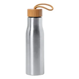 Gobelet isotherme personnalisé Bissip en acier inoxydable, bouteille d'eau durable en acier et bambou - Product Image 1