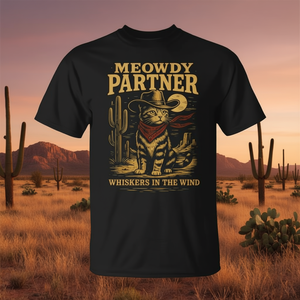 T-Shirt Vintage Meowdy Partner con Gatto Cowboy, Ispirata al Country, Cappello Promozionale per Gatti - Product Image 3