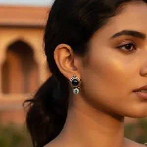 Boucles d'oreilles pendantes en argent 925 avec topaze bleue en forme de goutte d'eau, ornées d'améthyste, de grenat, de perle et de diamant pour femmes, pour mariage et soirée - Product Image 3