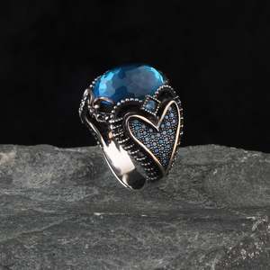 Anillo de plata 925 para hombre, piedra de circón negro, motivo de corazón hecho a mano, joyería turca al por mayor, ajuste de moda fina, tecnología de incrustaciones - Product Image 4
