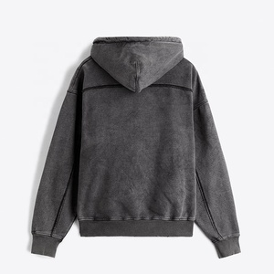 Boxy Vintage lavage à capuche hommes 100% coton surdimensionné goutte épaule Streetwear lourd pull blanc français éponge à capuche - Product Image 6