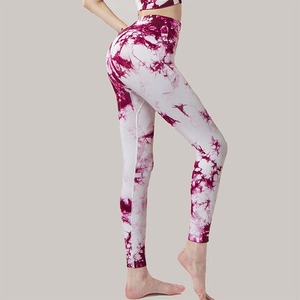 Pantalon de yoga jacquard tie-dye pour femme, taille haute, sculptant les hanches, pour la course à pied, taille haute, sans couture, MS-YL-017 - Product Image 5