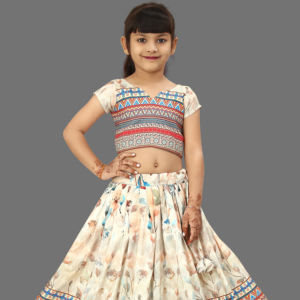 Shoryam Fashion Girls Ethnic Wear Digital Floral Print Chaniya Choli Set Geometric Border Kids <b>Lehenga</b> Choli Floor-Length Party - Product Image 1
