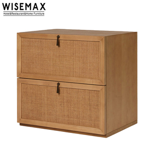 WISEMAX FURNITURE Retro Bedroom Solid Wood <strong>Rattan</strong> 2 Drawers Storage Cabinet Nightstand <strong>Bedside</strong> <strong>Table</strong> for Hotel Home Villa - Product Image 5