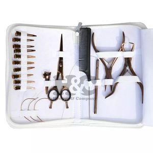Nouveautés : Kit d'outils pour extensions de cheveux en acier inoxydable or rose – Pinces, clips, aiguilles en C, micro-perles – Usage professionnel - Product Image 2