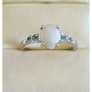 Anillo de Piedra Lunar Arcoíris Natural y Topacio Azul Suizo para Mujer en Plata de Ley 925 con Gemas Shah para Compromiso - Product Image 1