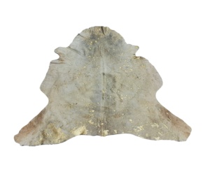 Alfombra de piel de vaca teñida con lavado ácido hecha a mano, pelo marrón y negro en alfombra de cuero con acabado Devore de lámina dorada - Product Image 5