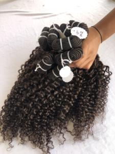 Meilleure qualité Remy vierge cuticule alignée 18 ''vison cambodgien indien Temple Extensions de cheveux couleur #2 crépus bouclés Bundle exportation - Product Image 5