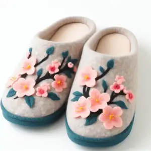 Flower Carved Design Felt Shoe Simple Warm Premium Quality Felt Wool Made Winter Wear Slippers