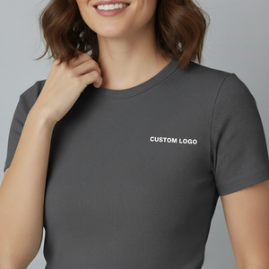 Camiseta de Secado Rápido para Mujer en Color Gris, Se Aceptan Logotipos Personalizados, Camisetas para Mujer de Primera Calidad, Anti-Pilling - Product Image 3