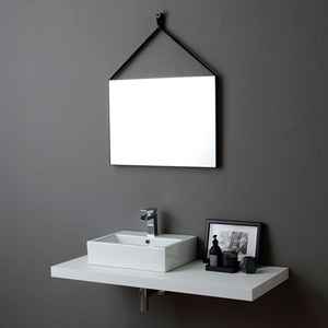 Miroir de salle de bain rectangulaire encadré 70x50 cm avec cadre en cuir noir - Product Image 4